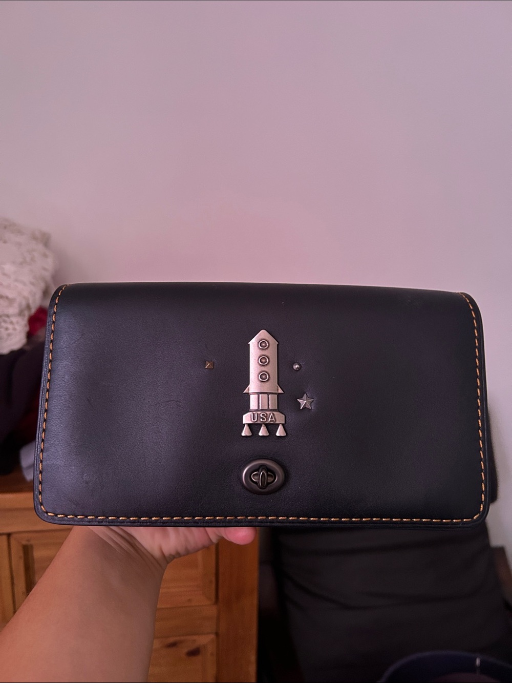Coach 1941 Dinky Black Leather Crossbody with Rocket Stud Accent